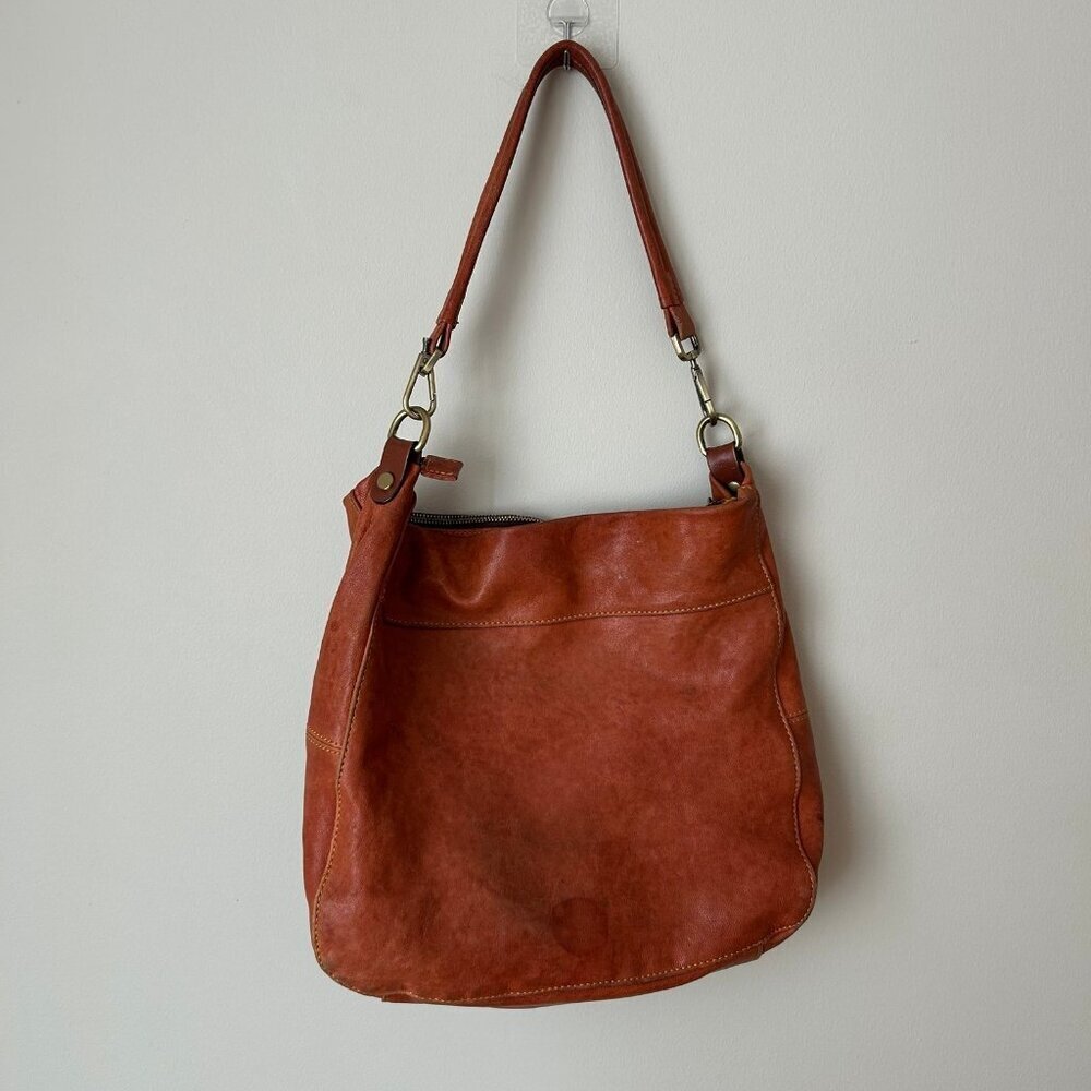 Leather Hobo Shoulder Bag - Rust Orange - Picture 4 of 11